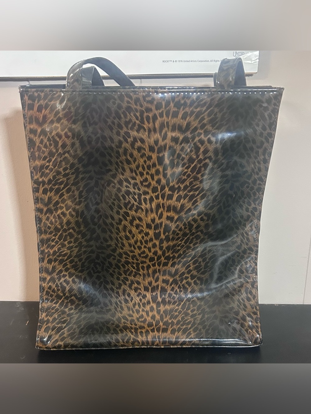 Chateau Leopard Print Patent Tote in Brown and Black